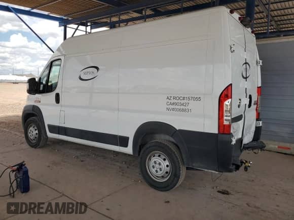 2019 Ram ProMaster Cargo with VIN 3C6TRVBG5KE554212, listed as a Copart auction lot 56341605 with 103,567 mi miles and Salvage title. Bid and sale history available at DreamBid. Image 2.