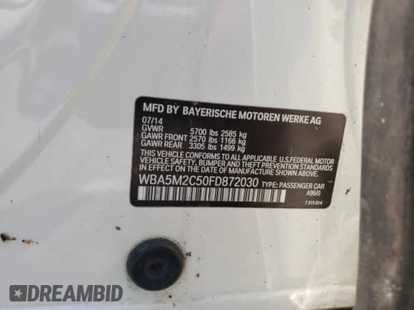 2015 BMW 5 Series 535i Gran Turismo с VIN WBA5M2C50FD872030, выставлен на аукционе Copart как лот 75757894 с пробегом 115 707 миль миль и Списание • Salvage title. История ставок и продаж доступна на DreamBid. Изображение 12.