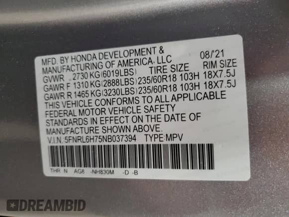 2022 Honda Odyssey EX-L z VIN 5FNRL6H75NB037394, wystawiony jako Copart lot #71024305 z przebiegiem 77 413 mil mil oraz Szkoda całkowita • Salvage title. Historia ofert i sprzedaży dostępna na DreamBid. Obrazek 14.