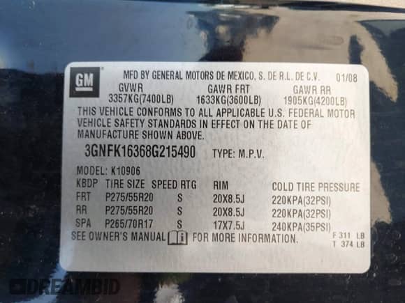 2008 Chevrolet Suburban 2LT z VIN 3GNFK16368G215490, wystawiony jako IAAI lot #41849979 z przebiegiem 195 184 mil mil oraz . Historia ofert i sprzedaży dostępna na DreamBid. Obrazek 9.