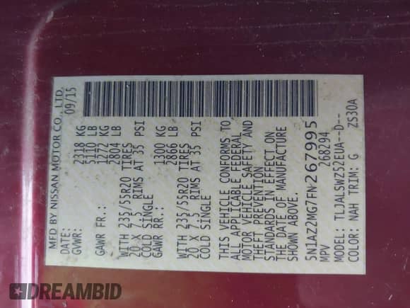 2015 Nissan Murano SL с VIN 5N1AZ2MG7FN267995, выставлен на аукционе IAAI как лот 42121409 с пробегом 94 871 миль миль и . История ставок и продаж доступна на DreamBid. Изображение 9.