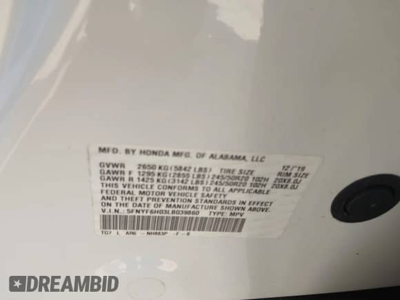 2020 Honda Pilot Elite с VIN 5FNYF6H03LB039860, выставлен на аукционе IAAI как лот 43192408 с пробегом 75 597 миль миль и . История ставок и продаж доступна на DreamBid. Изображение 9.