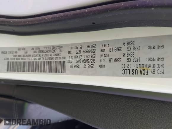 2017 Dodge Durango SXT with VIN 1C4RDHAG0HC736968, listed as a IAAI auction lot 42983435 with 121,472 mi miles and . Bid and sale history available at DreamBid. Image 9.