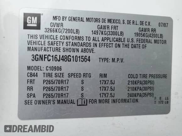 2008 Chevrolet Suburban 3LT с VIN 3GNFC16J48G101564, выставлен на аукционе Copart как лот 62140095 с пробегом 248 873 миль миль и Списание • Salvage title. История ставок и продаж доступна на DreamBid. Изображение 14.
