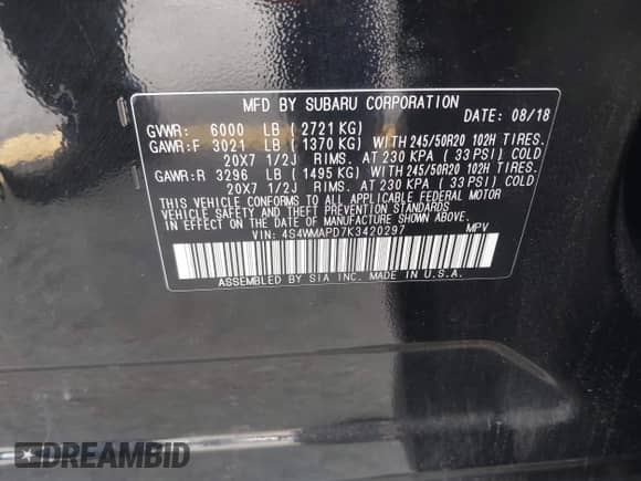 2019 Subaru Ascent Limited with VIN 4S4WMAPD7K3420297, listed as a IAAI auction lot 43258073 with 90,903 mi miles and . Bid and sale history available at DreamBid. Image 9.