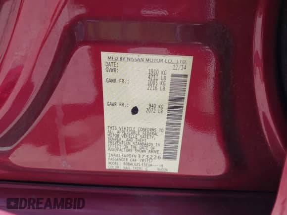 2015 Nissan Altima S z VIN 1N4AL3AP0FN373226, wystawiony jako IAAI lot #42845538 z przebiegiem 96 276 mil mil oraz . Historia ofert i sprzedaży dostępna na DreamBid. Obrazek 9.