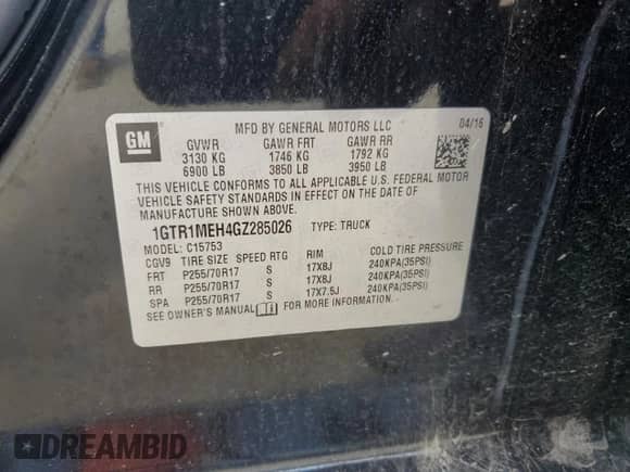 2016 GMC Sierra 1500 SLE z VIN 1GTR1MEH4GZ285026, wystawiony jako Copart lot #72089054 z przebiegiem 106 999 mil mil oraz Szkoda całkowita • Salvage title. Historia ofert i sprzedaży dostępna na DreamBid. Obrazek 12.