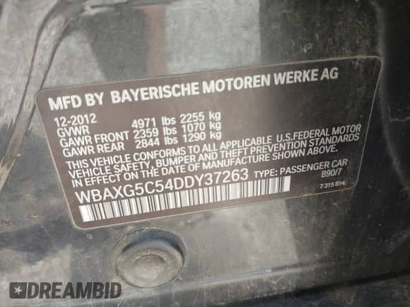 2013 BMW 5 Series 528i с VIN WBAXG5C54DDY37263, выставлен на аукционе IAAI как лот 42921913 с пробегом 142 178 миль миль и . История ставок и продаж доступна на DreamBid. Изображение 9.