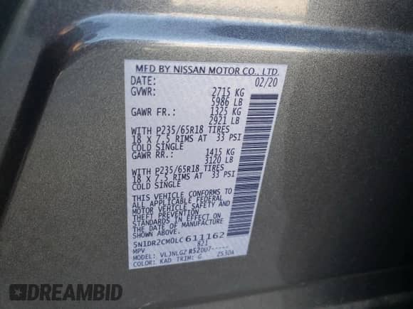 2020 Nissan Pathfinder SL z VIN 5N1DR2CM0LC611162, wystawiony jako Copart lot #80385105 z przebiegiem 87 443 mil mil oraz Szkoda całkowita • Salvage title. Historia ofert i sprzedaży dostępna na DreamBid. Obrazek 14.