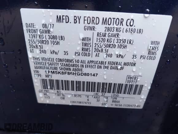 2017 Ford Explorer Limited z VIN 1FM5K8F86HGD80147, wystawiony jako IAAI lot #43491069 z przebiegiem 47 148 mil mil oraz . Historia ofert i sprzedaży dostępna na DreamBid. Obrazek 9.