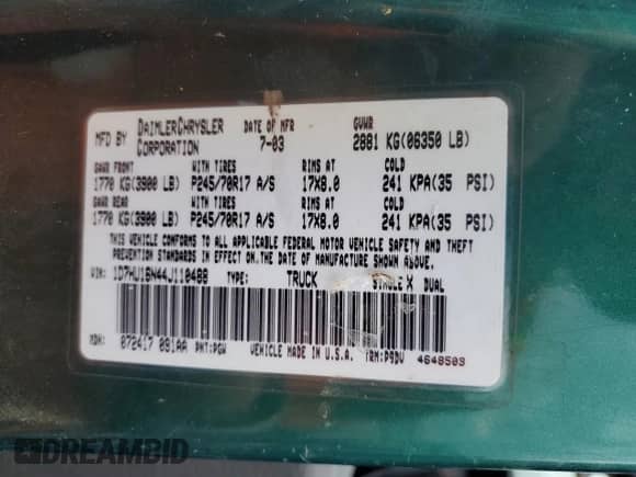 2004 Dodge 1500 ST z VIN 1D7HU16N44J110488, wystawiony jako Copart lot #85756644 z przebiegiem Nie podano mil oraz Nie do naprawy • Non repairable. Historia ofert i sprzedaży dostępna na DreamBid. Obrazek 13.