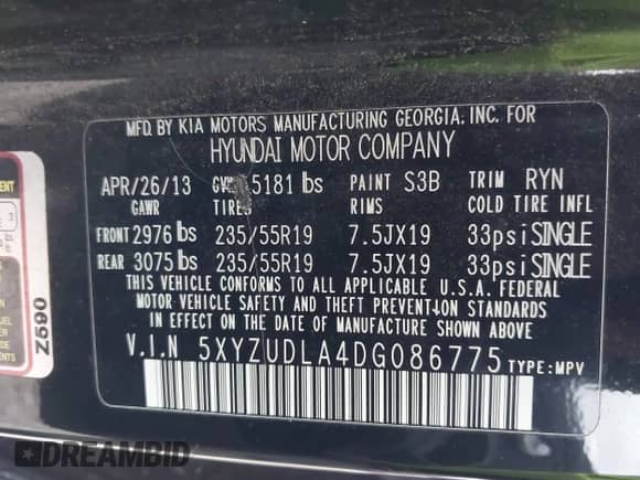 2013 Hyundai Santa Fe Sport с VIN 5XYZUDLA4DG086775, выставлен на аукционе IAAI как лот 43520578 с пробегом 146 169 миль миль и . История ставок и продаж доступна на DreamBid. Изображение 9.