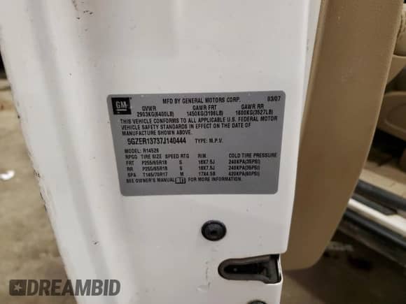 2007 Saturn Outlook XE with VIN 5GZER13737J140444, listed as a Copart auction lot 45972145 with 174,835 mi miles and Non repairable. Bid and sale history available at DreamBid. Image 13.