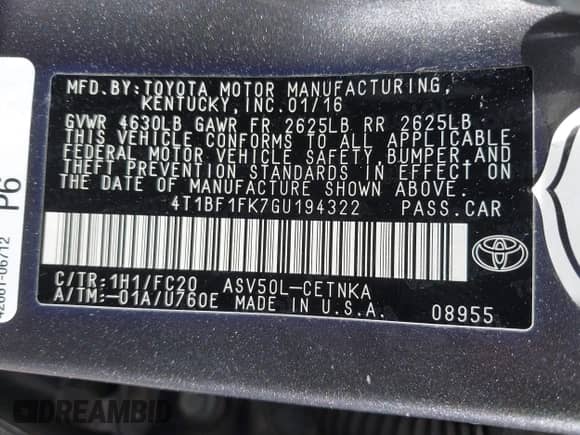 2016 Toyota Camry XLE с VIN 4T1BF1FK7GU194322, выставлен на аукционе IAAI как лот 42200640 с пробегом 109 849 миль миль и . История ставок и продаж доступна на DreamBid. Изображение 9.