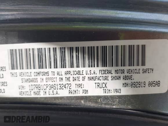 2010 Dodge 1500 ST z VIN 1D7RB1CP3AS132472, wystawiony jako IAAI lot #42555304 z przebiegiem 254 331 mil mil oraz . Historia ofert i sprzedaży dostępna na DreamBid. Obrazek 9.