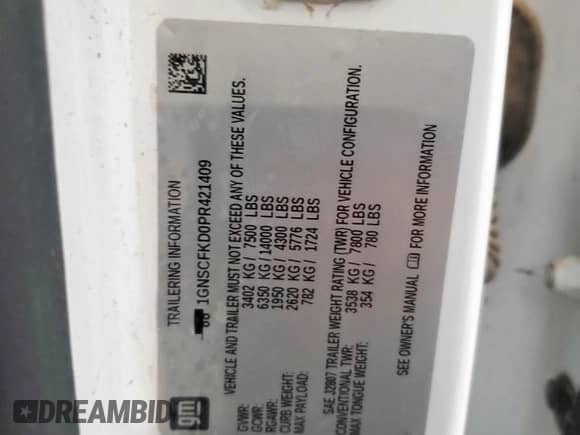 2023 Chevrolet Suburban Premier с VIN 1GNSCFKD0PR421409, выставлен на аукционе Copart как лот 81452955 с пробегом Не указан миль и Чистый • Clean title. История ставок и продаж доступна на DreamBid. Изображение 14.