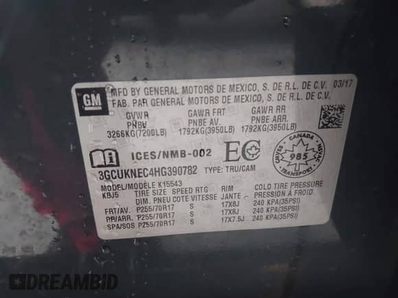 2017 Chevrolet Silverado 1500 LS z VIN 3GCUKNEC4HG390782, wystawiony jako IAAI lot #42229362 z przebiegiem 108 327 mil mil oraz . Historia ofert i sprzedaży dostępna na DreamBid. Obrazek 9.