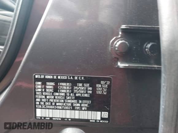 2022 Honda HR-V LX z VIN 3CZRU6H34NM759021, wystawiony jako IAAI lot #43142108 z przebiegiem 34 240 mil mil oraz . Historia ofert i sprzedaży dostępna na DreamBid. Obrazek 9.