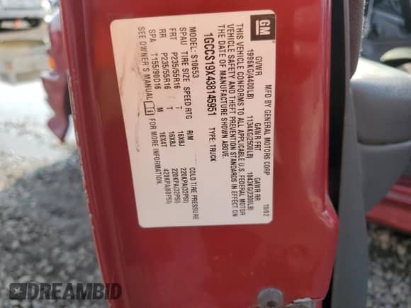 2003 Chevrolet S-10 Fleet z VIN 1GCCS19X438145951, wystawiony jako Copart lot #80416534 z przebiegiem 177 506 mil mil oraz Szkoda całkowita • Salvage title. Historia ofert i sprzedaży dostępna na DreamBid. Obrazek 12.