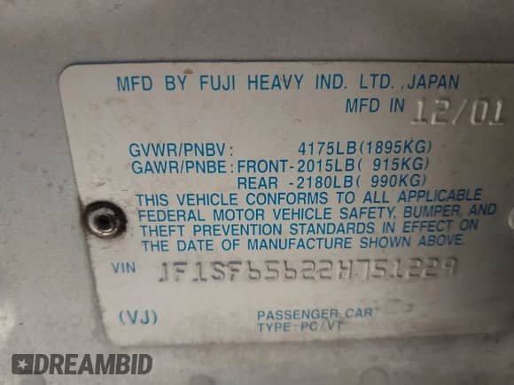 2002 Subaru Forester S with VIN JF1SF65622H751229, listed as a IAAI auction lot 43487289 with 182,999 mi miles and . Bid and sale history available at DreamBid. Image 9.