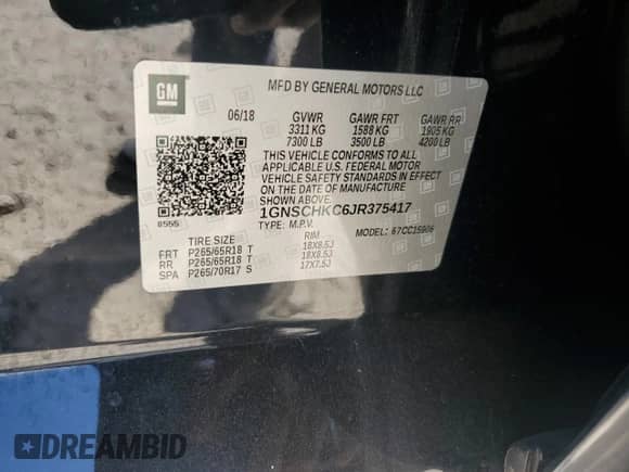 2018 Chevrolet Suburban LT с VIN 1GNSCHKC6JR375417, выставлен на аукционе Copart как лот 72010855 с пробегом 177 585 миль миль и Чистый • Clean title. История ставок и продаж доступна на DreamBid. Изображение 13.