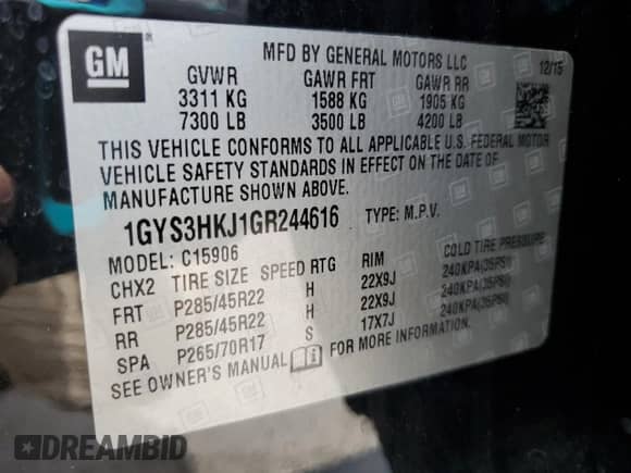 2016 Cadillac Escalade ESV Luxury Collection с VIN 1GYS3HKJ1GR244616, выставлен на аукционе Copart как лот 63190195 с пробегом 136 422 миль миль и Списание • Salvage title. История ставок и продаж доступна на DreamBid. Изображение 13.