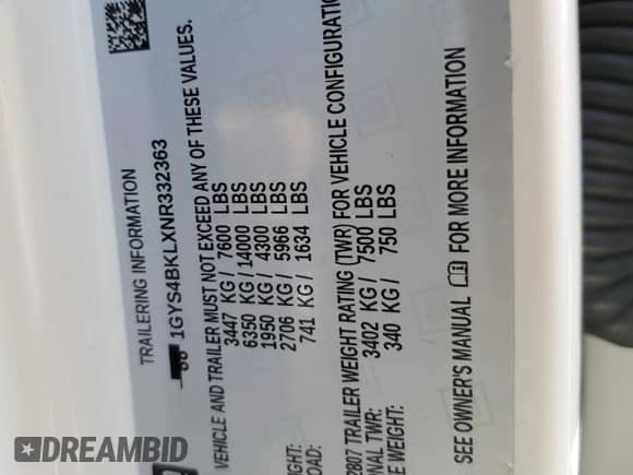 2022 Cadillac Escalade Premium Luxury с VIN 1GYS4BKLXNR332363, выставлен на аукционе Copart как лот 59677995 с пробегом 38 657 миль миль и Списание • Salvage title. История ставок и продаж доступна на DreamBid. Изображение 14.