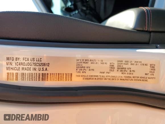 2025 Dodge Durango GT Plus with VIN 1C4RDJDG7SC520612, listed as a Copart auction lot 57161915 with 241 mi miles and Salvage title. Bid and sale history available at DreamBid. Image 14.