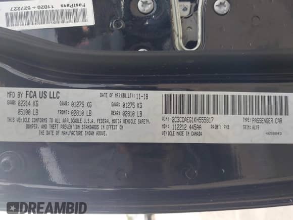 2019 Chrysler 300 Limited с VIN 2C3CCAEG1KH555817, выставлен на аукционе IAAI как лот 42795841 с пробегом 69 534 миль миль и . История ставок и продаж доступна на DreamBid. Изображение 9.