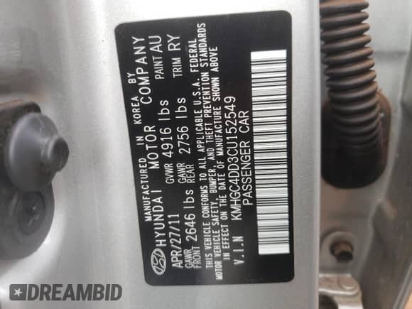 2012 Hyundai Genesis 3.8L with VIN KMHGC4DD3CU152549, listed as a Copart auction lot 63733334 with 32,272 mi miles and Salvage title. Bid and sale history available at DreamBid. Image 13.