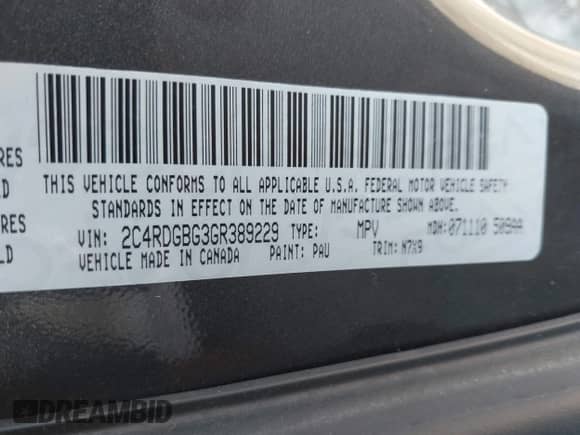 2016 Dodge Grand Caravan SE с VIN 2C4RDGBG3GR389229, выставлен на аукционе IAAI как лот 42595512 с пробегом 196 988 миль миль и . История ставок и продаж доступна на DreamBid. Изображение 9.