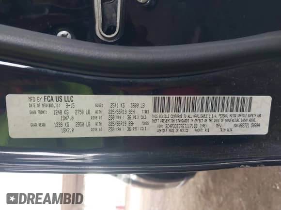 2016 Dodge Journey R/T with VIN 3C4PDDEG7GT117183, listed as a IAAI auction lot 43327081 with 270,697 mi miles and . Bid and sale history available at DreamBid. Image 9.