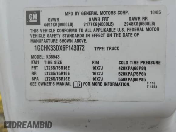 2006 Chevrolet Silverado 3500 SRW Wrk Trk с VIN 1GCHK33DX6F143072, выставлен на аукционе Copart как лот 47038915 с пробегом 295 279 миль миль и Списание • Salvage title. История ставок и продаж доступна на DreamBid. Изображение 13.