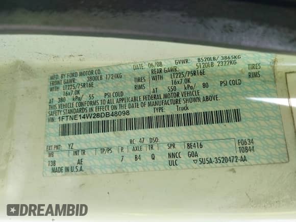 2008 Ford Econoline Cargo Commercial with VIN 1FTNE14W28DB48098, listed as a IAAI auction lot 42747937 with 289,163 mi miles and . Bid and sale history available at DreamBid. Image 9.