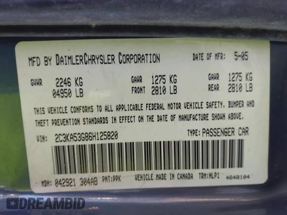 2006 Chrysler 300 Touring with VIN 2C3KA53G86H125820, listed as a IAAI auction lot 43400009 with 131,676 mi miles and . Bid and sale history available at DreamBid. Image 9.
