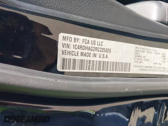 2024 Dodge Durango SXT with VIN 1C4RDHAG2RC225926, listed as a IAAI auction lot 41823558 with Not provided miles and . Bid and sale history available at DreamBid. Image 9.