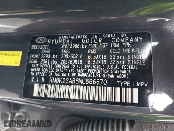 2022 Hyundai Kona SE with VIN KM8K22AB8NU866670, listed as a IAAI auction lot 42697347 with 40,120 mi miles and . Bid and sale history available at DreamBid. Image 9.