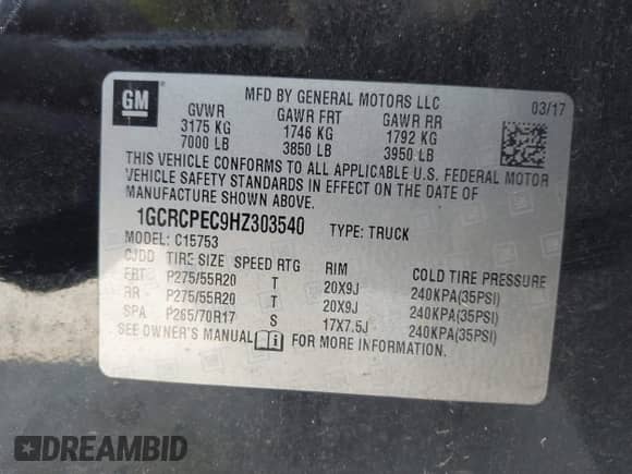 2017 Chevrolet Silverado 1500 Custom с VIN 1GCRCPEC9HZ303540, выставлен на аукционе IAAI как лот 42413899 с пробегом 97 012 миль миль и . История ставок и продаж доступна на DreamBid. Изображение 9.