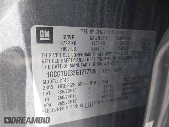 2016 Chevrolet Colorado 4WD WT с VIN 1GCGTBE33G1277749, выставлен на аукционе IAAI как лот 42559529 с пробегом 70 399 миль миль и . История ставок и продаж доступна на DreamBid. Изображение 9.