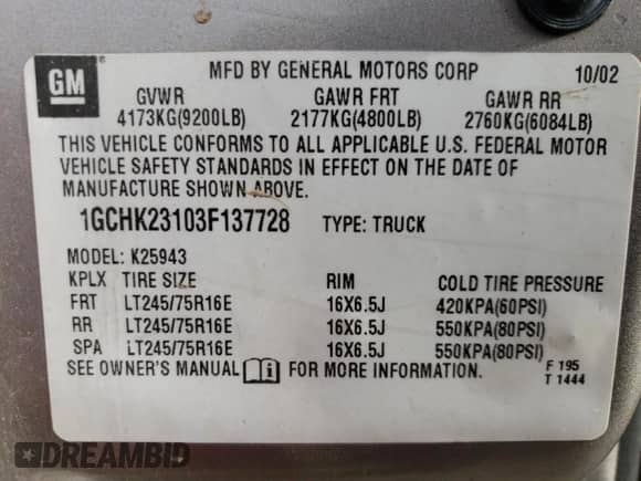 2003 Chevrolet Silverado 2500HD LT with VIN 1GCHK23103F137728, listed as a Copart auction lot 86221954 with 201,886 mi miles and Salvage title. Bid and sale history available at DreamBid. Image 15.