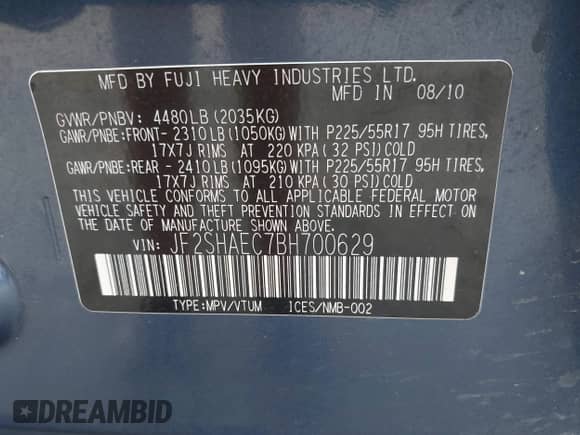 2011 Subaru Forester X Limited z VIN JF2SHAEC7BH700629, wystawiony jako IAAI lot #43159008 z przebiegiem 155 621 mil mil oraz . Historia ofert i sprzedaży dostępna na DreamBid. Obrazek 9.