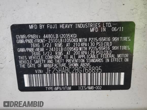 2011 Subaru Forester X z VIN JF2SHABC2BG768895, wystawiony jako Copart lot #64254295 z przebiegiem 64 209 mil mil oraz Szkoda całkowita • Salvage title. Historia ofert i sprzedaży dostępna na DreamBid. Obrazek 13.