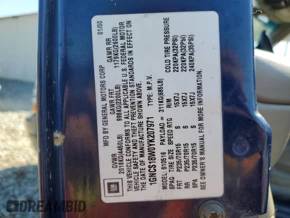 2000 Chevrolet Blazer LS с VIN 1GNCS18W0YK207971, выставлен на аукционе Copart как лот 77089384 с пробегом 135 250 миль миль и Списание • Salvage title. История ставок и продаж доступна на DreamBid. Изображение 13.