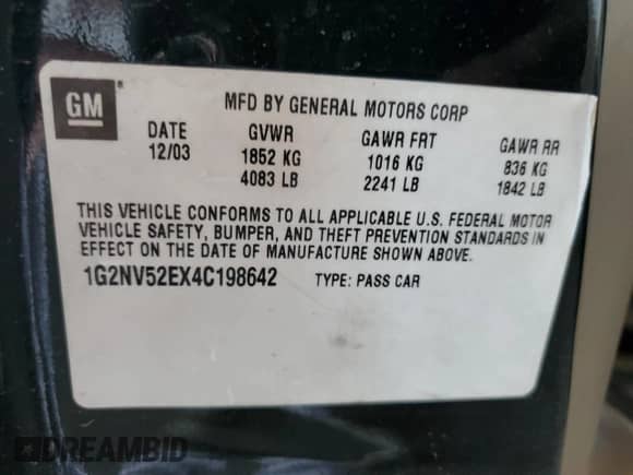 2004 Pontiac Grand Am GT1 с VIN 1G2NV52EX4C198642, выставлен на аукционе Copart как лот 50416235 с пробегом 160 028 миль миль и Списание • Salvage title. История ставок и продаж доступна на DreamBid. Изображение 12.