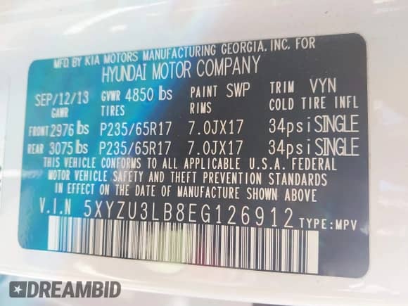 2014 Hyundai Santa Fe с VIN 5XYZU3LB8EG126912, выставлен на аукционе IAAI как лот 41388827 с пробегом 135 201 миль миль и . История ставок и продаж доступна на DreamBid. Изображение 9.