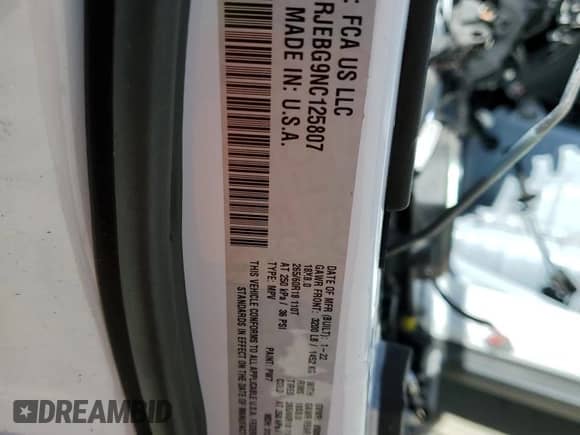 2022 Jeep Grand Cherokee Limited с VIN 1C4RJEBG9NC125807, выставлен на аукционе Copart как лот 65649705 с пробегом Не указан миль и Списание • Salvage title. История ставок и продаж доступна на DreamBid. Изображение 14.