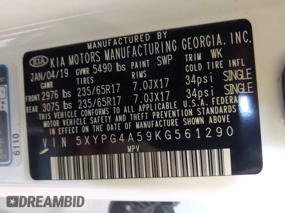 2019 Kia Sorento LX with VIN 5XYPG4A59KG561290, listed as a IAAI auction lot 42674023 with 78,091 mi miles and . Bid and sale history available at DreamBid. Image 9.