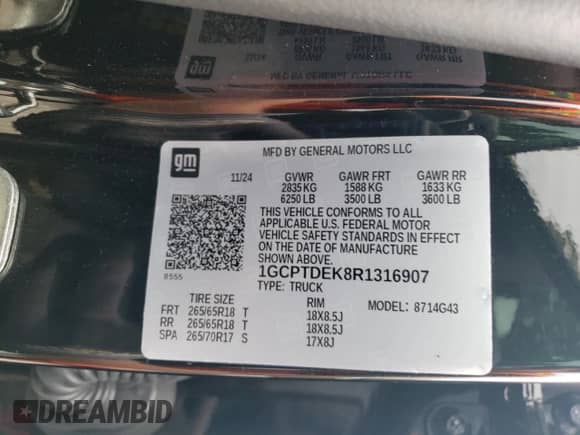 2024 Chevrolet Colorado 4WD Z71 z VIN 1GCPTDEK8R1316907, wystawiony jako Copart lot #63573225 z przebiegiem 18 088 mil mil oraz Szkoda całkowita • Salvage title. Historia ofert i sprzedaży dostępna na DreamBid. Obrazek 12.