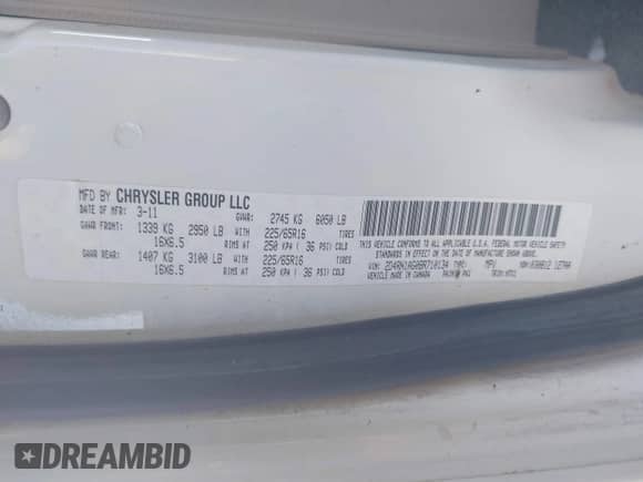 2011 Dodge Grand Caravan Cargo with VIN 2D4RN1AG0BR710134, listed as a IAAI auction lot 41385972 with 178,092 mi miles and . Bid and sale history available at DreamBid. Image 9.