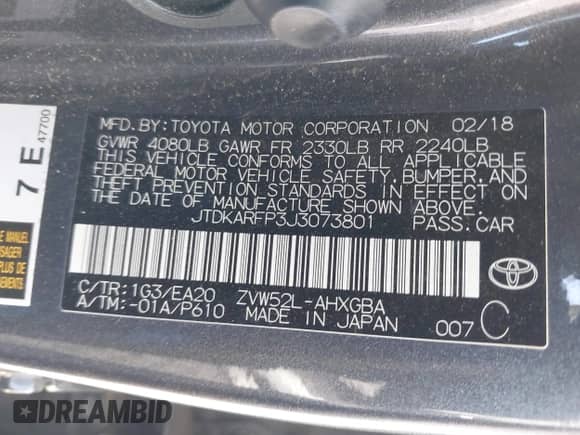 2018 Toyota Prius Plus z VIN JTDKARFP3J3073801, wystawiony jako IAAI lot #42903373 z przebiegiem 90 429 mil mil oraz . Historia ofert i sprzedaży dostępna na DreamBid. Obrazek 9.